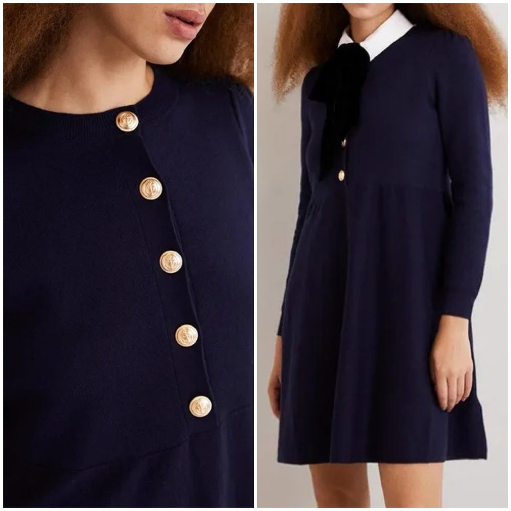 Boden Mini Button Detail Wool-Blend Mini Dress